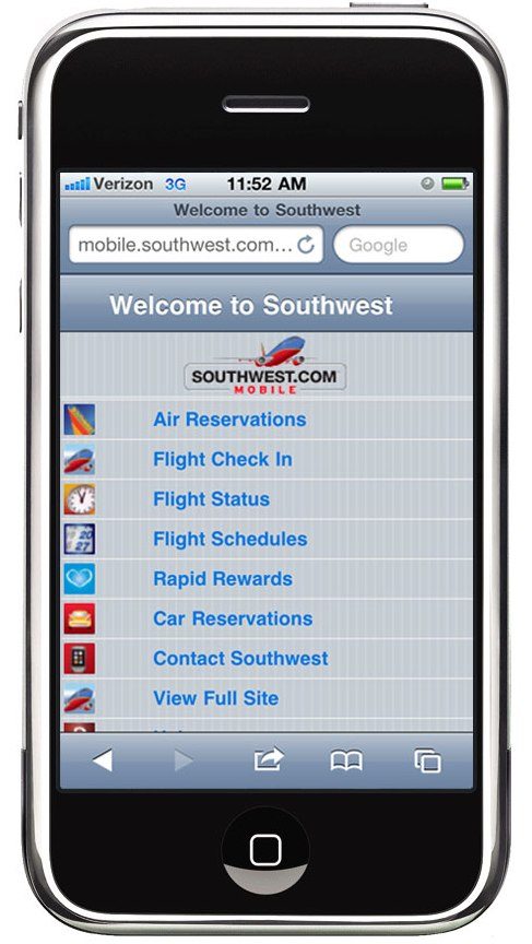Southwest's mobile website